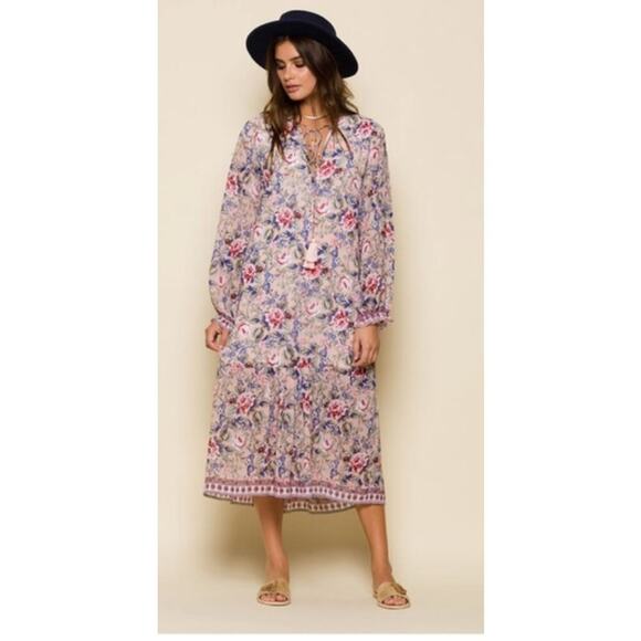 RAGA victoria Floral Lined Long Sleeve Drop Waist Maxi Dress Multicolor M - Picture 1 of 9